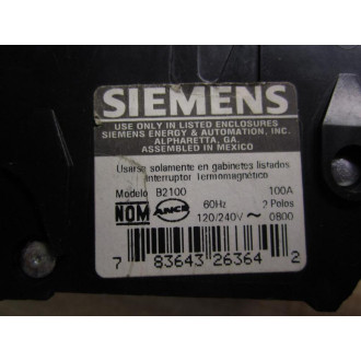 Siemens B2100 Circuit Breaker 100A 2 Pole - Used