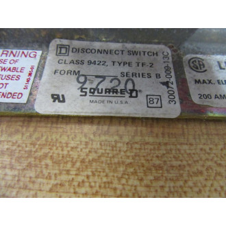 Square D 9422 TF-2 Disconnect Switch 9422TF2 WAux Switch - Used