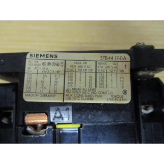 Siemens 3TB44 17-0A Contactor 3TB44170A , - Used