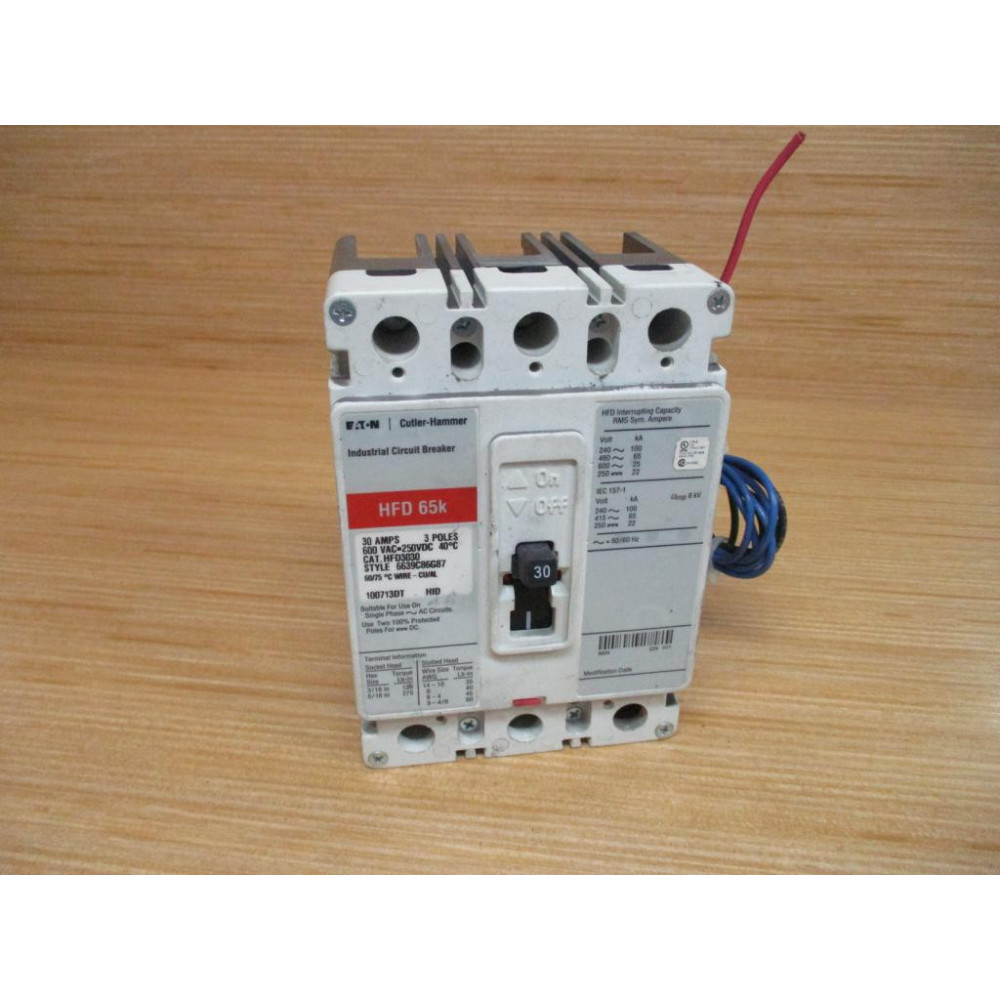 Cutler-Hammer HFD3030 Eaton 30A Circuit Breaker HFD3030L - Used