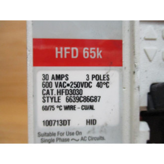 Cutler-Hammer HFD3030 Eaton 30A Circuit Breaker HFD3030L - Used