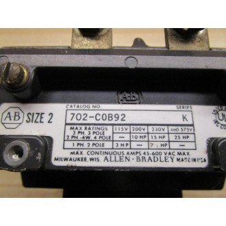 Allen Bradley 702-COB92 Starter 702-C0B92 - Used