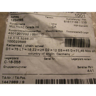 Multivac 19.515.3288.00 Sprocket (Pack of 2)