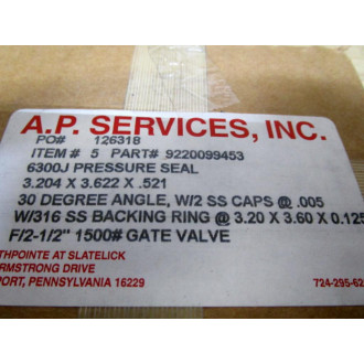 A. P. Services 6300J Pressure Seal 3"-316"