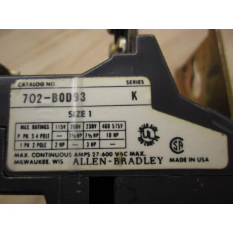 Allen Bradley 702-BOD93 Contactor 702-B0D93 4 Pole,Coil: 71A06 - Used