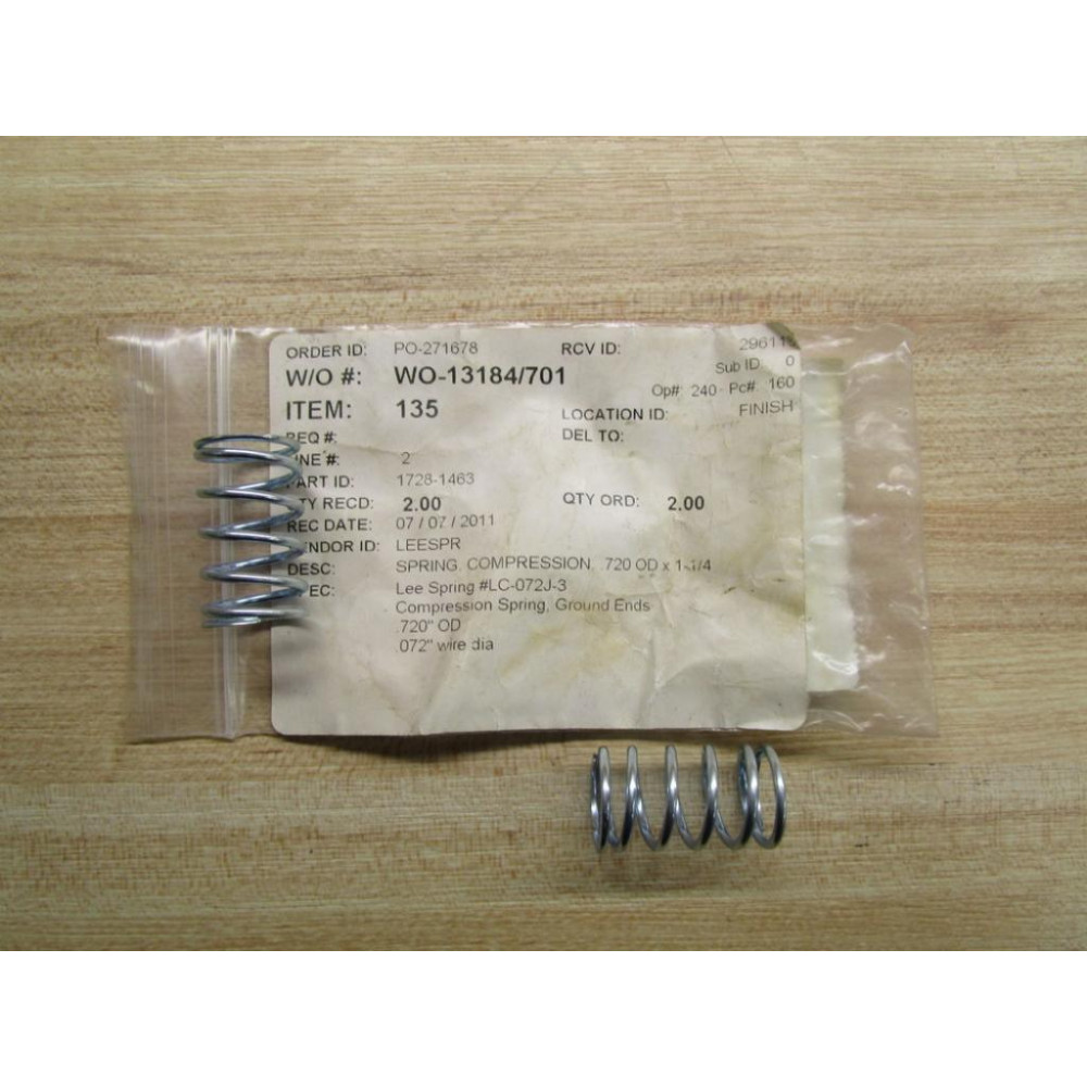 Lee Spring 1728-1463 Compression Spring LC-072J-3 (Pack of 2)