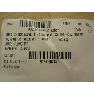 Flowserve 04122089 Disk Check Valve - New No Box