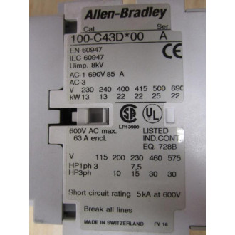 Allen Bradley 100-C43DJ10 Contactor 100C43DJ10