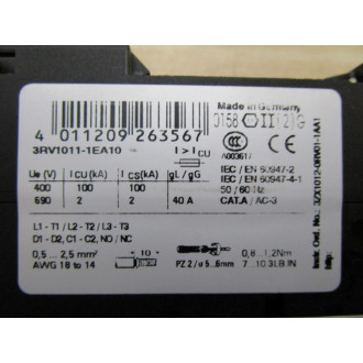 Siemens 3RV1-011-1EA10 Circuit Breaker 3RV10111EA10 - Used