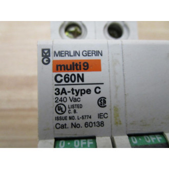 Merlin Gerin 60138 Square D Breaker 3A MG60138 Schneider - Used