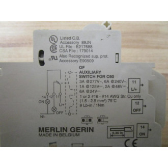 Merlin Gerin 60180 Breaker 20A wAuxiliary Switch 26925 - Used
