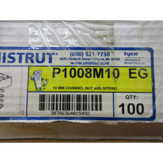 Unistrut P1008M10 EG 10 MM Channel Nut WSpring (Pack of 100)