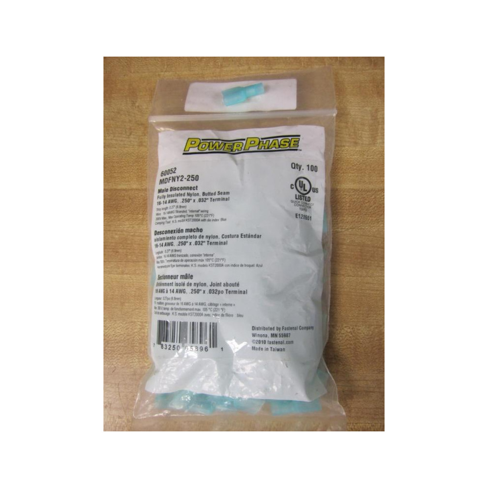 Fastenal MDFNY2-250 Power Phase Crimp Terminal 60052 (Pack of 100)