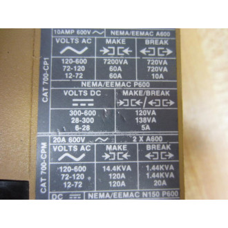 Allen Bradley 700-P200A1 Control Relay 700P200A1 Series A - Used