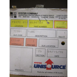 Hyster 190769 Tube Fitting 0190769 - New No Box