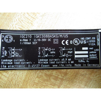 IFM IGKC008BASKGMUS-104-DRS2LED Sensor IGC210