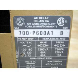 Allen Bradley 700-P600A1 AC Relay 700P600A1 Ser B - New No Box