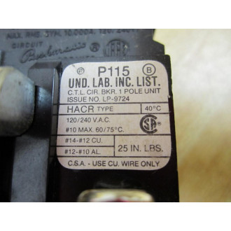 Siemens P115 ITE  Pushmatic Breaker 15A 1P 120240V