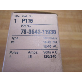 Siemens P115 ITE  Pushmatic Breaker 15A 1P 120240V