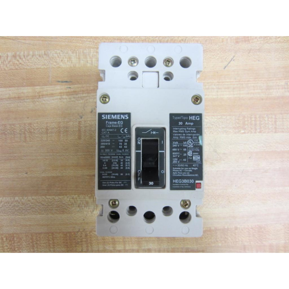 Siemens HEG3B030 Circuit Breaker 30 Amps HEG3B030L - Used