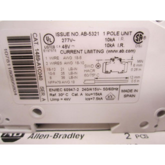 Allen Bradley 1489-A1C040 Circuit Breaker 4 Amp 1489A1C040