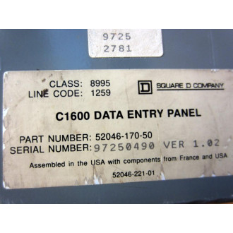 Square D 52046-170-50 Entry Panel C1600 Enclosure Only wKeypad+Hardware - Used