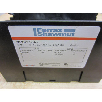 Shawmut MPDB69043 Ferraz Distribution Block - New No Box