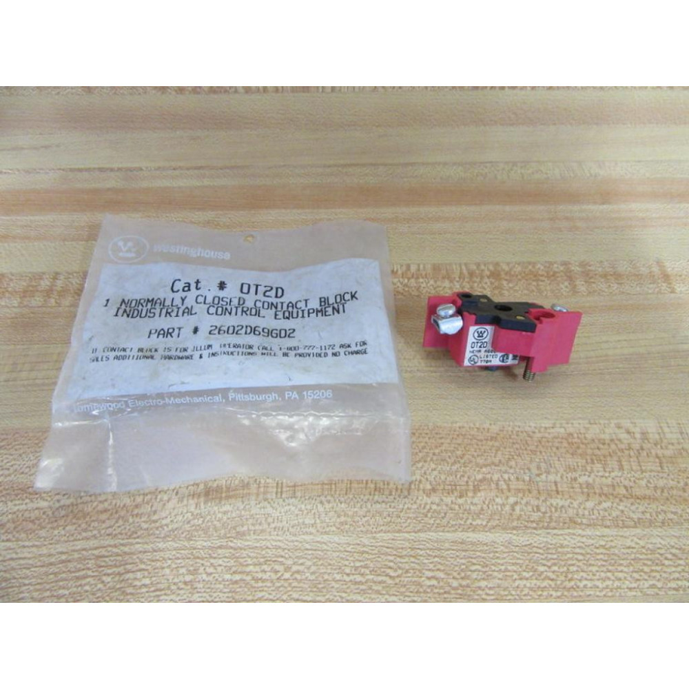 Westinghouse 0T2D Oil-Tite Contact Block NC OT2D Red