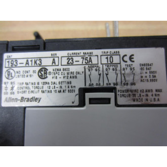 Allen Bradley 193-A1K3 Overload Relay 193A1K3 Series A - Used