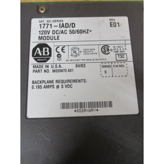 Allen Bradley 1771-IAD Input Module Ser.D,Rev.E01,96220673 A01 - Used