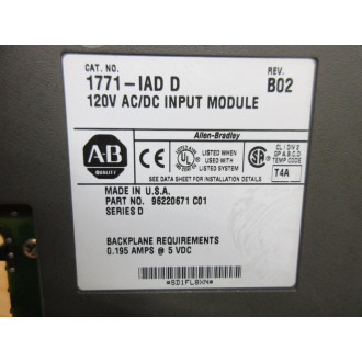 Allen Bradley 1771-IAD Input Module Ser.D, Rev. B02,96220671 C01 - Used