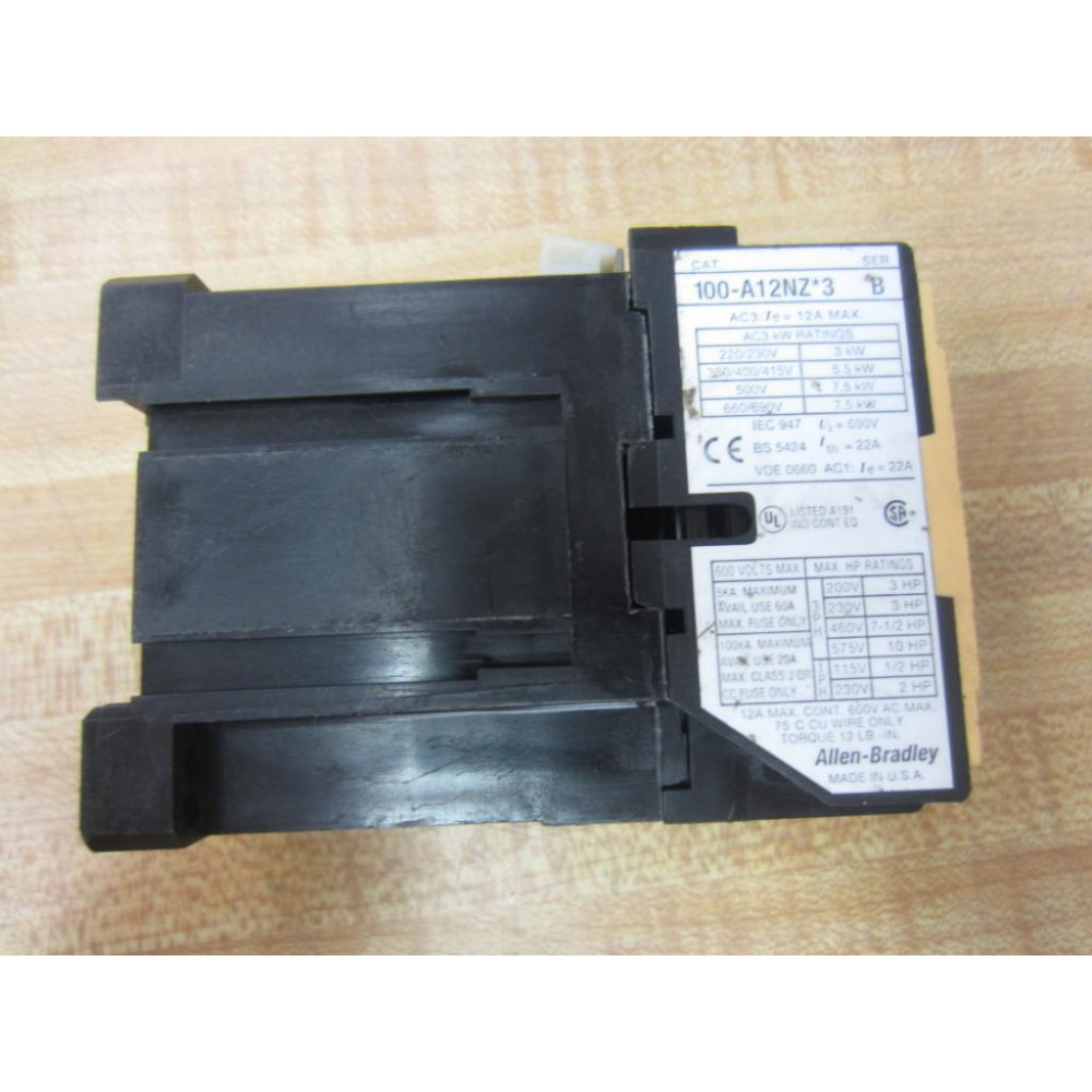 Allen Bradley 100-A12NZ*3 Contactor 100A12NZ3 Corner ChippedSeries B - Used