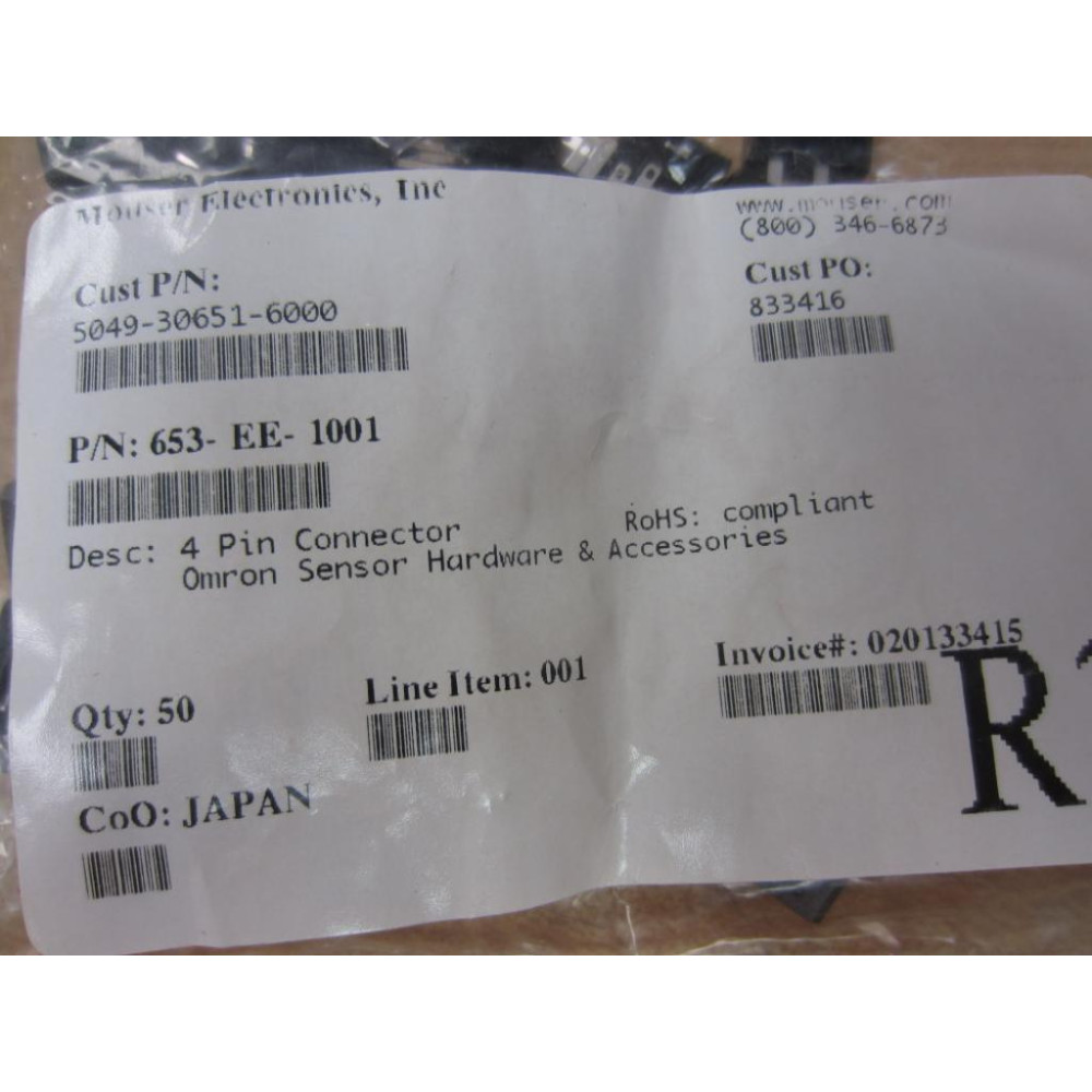 Omron 653-EE-1001 Sensor 653EE1001 EE-1001 4-Pin Connector (Pack of 50)