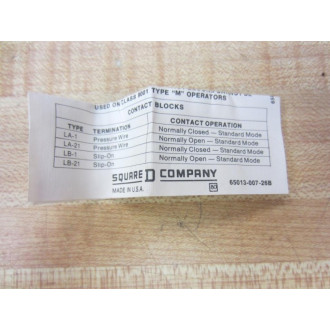 Square D 9001 LB-1 Contact Block 9001LB1 Series A