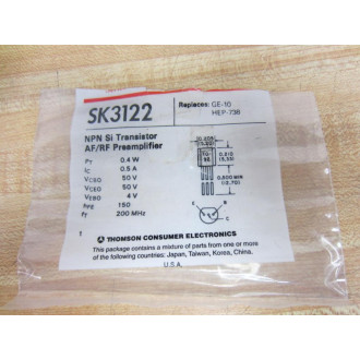 SK Series SK3122 NPN Si Transistor AFRF Preamplifer (Pack of 10)