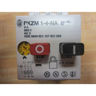 Moeller PKZM 1-4-NA Motor Starter Protector 2.4-4A 660V PKZM14NA Ser No. 02 - Used
