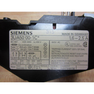 Siemens 3UA5-000-1C Overload Relay 3UA50001C - Used