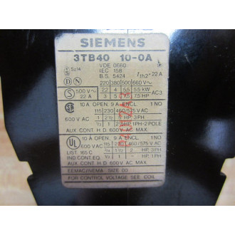 Siemens 3TB4-010-0A Contactor 3TB40100A - Used