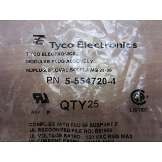 Tyco 5-554720-4 Modular Plug 8P 24-26 AWG RJ45 55547204 (Pack of 25)
