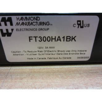 Hammond FT300HA1BK Rack Mount Fan Tray 300 CFM 115V Tested - Used