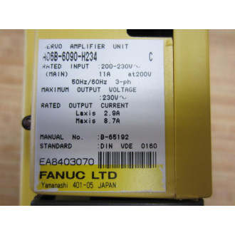 Fanuc A06B-6090-H234 AC Servo Amplifier A06B6090H234 EA8403070 C Series - Used