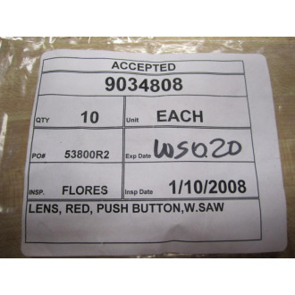 9034808 Red Lens For Push Button W. Saw (Pack of 10)