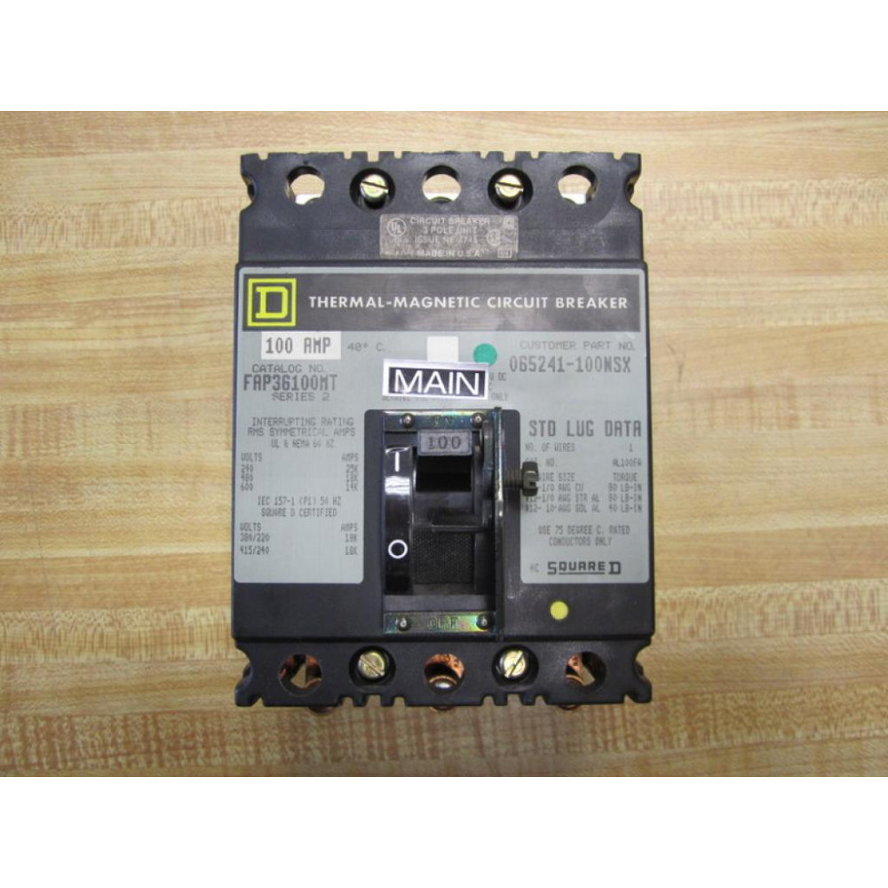 Square D FAP36100MT Circuit Breaker 100 Amp 065241-100NSX Series 2 - Used