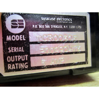 Syracuse Electronics TCR00305 Time Delay Relay 5 Amp WO Knob - Used