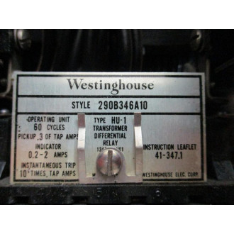 Westinghouse 290B346A10 Transformer Differential Relay Type HU-1 - Used