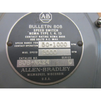 Allen Bradley 808-NX24 Speed Switch 808NX24 Series D - New No Box