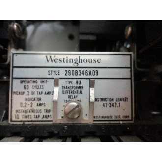 Westinghouse 290B346A09 Transformer Differential Relay Type HU Cracked - Used