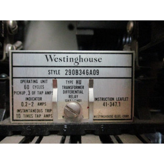 Westinghouse 290B346A09 Transformer Differential Relay Type HU - Parts Only