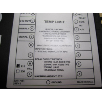 Blue M Electric BM116908 Temperature Control Rev B Type J