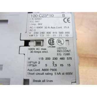 Allen Bradley 100-C23D10 Contactor 100C23D10 Series B - Used